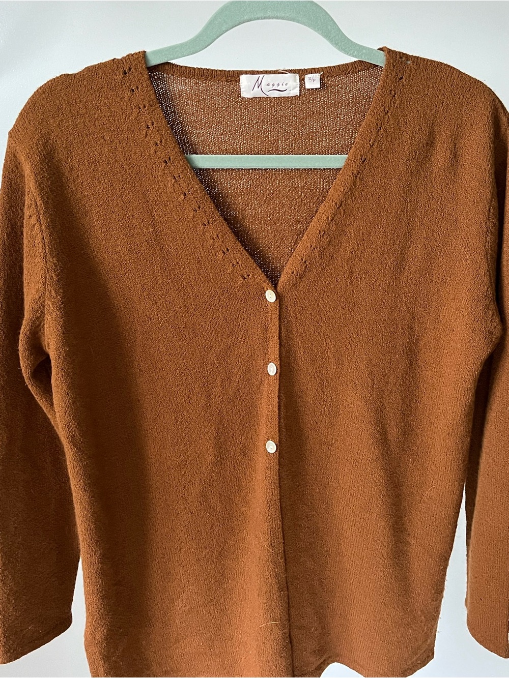 90s Y2K Maggie Warm Brown V-Neck Oversized Knit Cardigan Size Small
